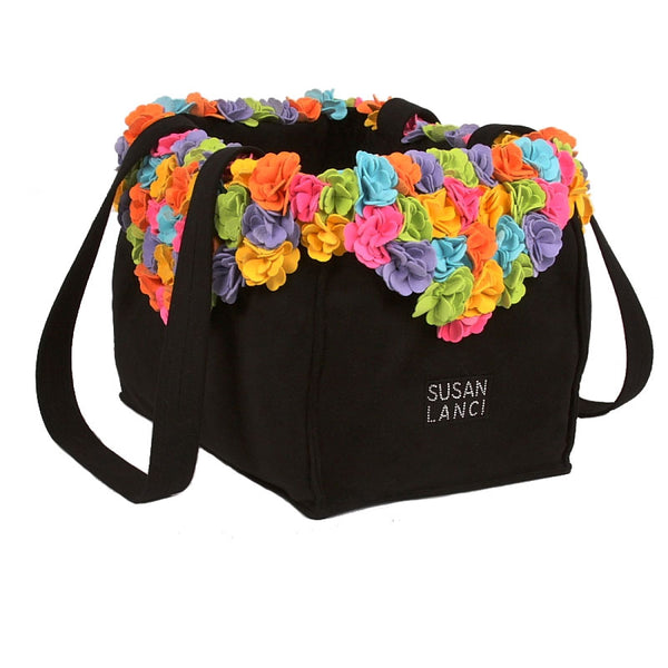 BLACK CLASSIC TINKIES GARDEN RAINBOW FLOWERS DOG CARRIER, Carriers - Bones Bizzness