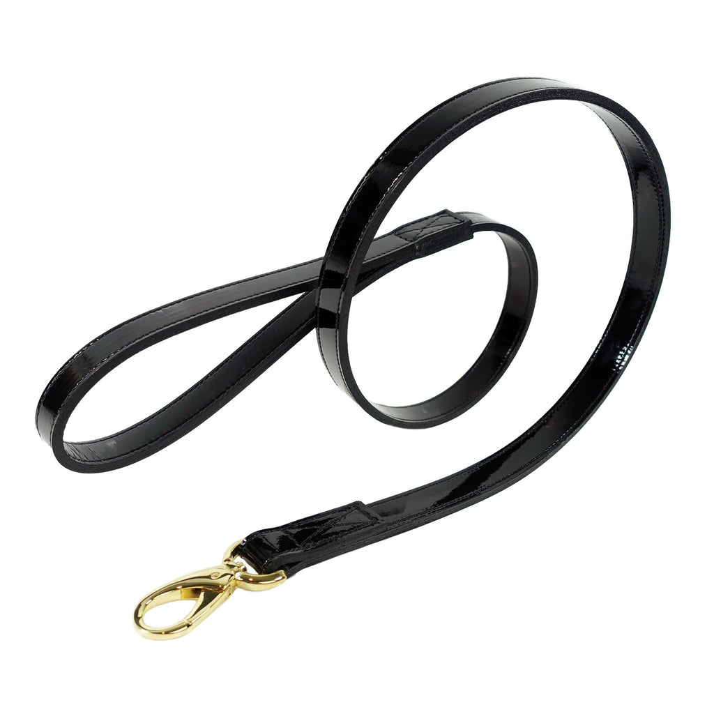 HAUTE COUTURE PLAIN ART DECO DOG LEAD IN BLACK PATENT/GOLD, Leash - Bones Bizzness