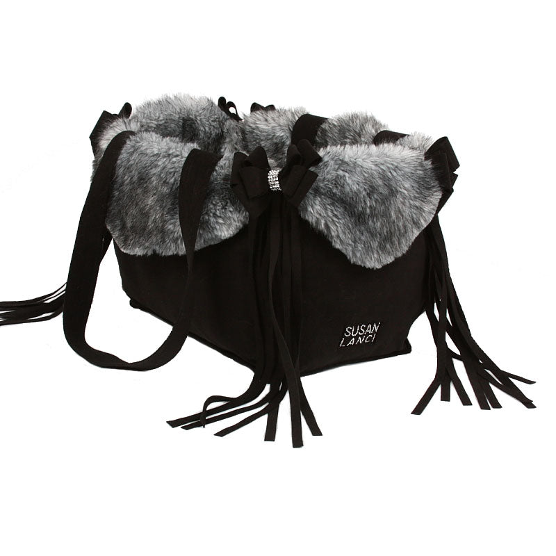 SUSAN LANCI BLACK TIPPED SILVER FOX NOUVEAU BOW DOG CARRIER, Carriers - Bones Bizzness