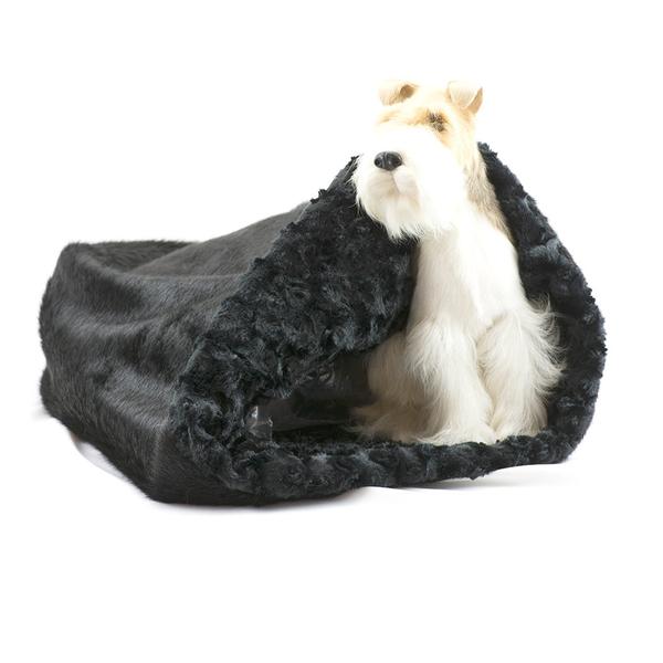 CUDDLE CUP DOG BED - BLACK CURLY SUE, Beds - Bones Bizzness