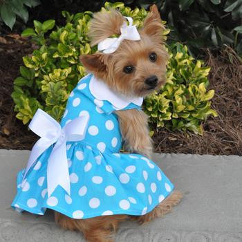 BLUE POLKA DOT DOG DRESS WITH MATCHING LEASH, Dress - Bones Bizzness