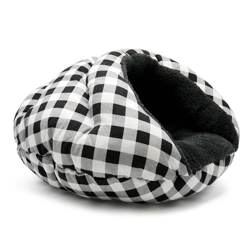 CHECKERS BLACK BURGER DOG BED, Beds - Bones Bizzness