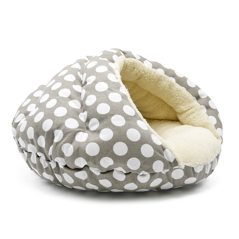 POLKA DOT BEIGE BURGER DOG BED, Beds - Bones Bizzness