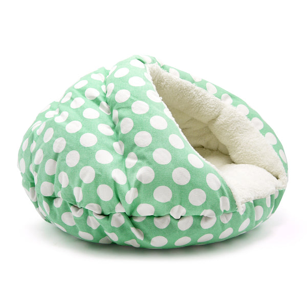 POLKA DOT GREEN BURGER DOG BED, Beds - Bones Bizzness