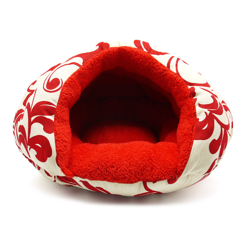 RED FLORAL BURGER DOG BED, Beds - Bones Bizzness