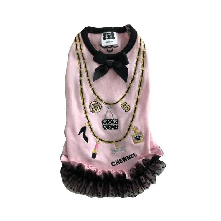 CHEWNEL CHARMS RUFFLE DOG DRESS - PINK