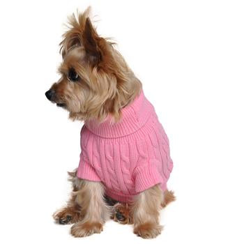 CANDY PINK COMBED COTTON CABLE KNIT DOG SWEATER