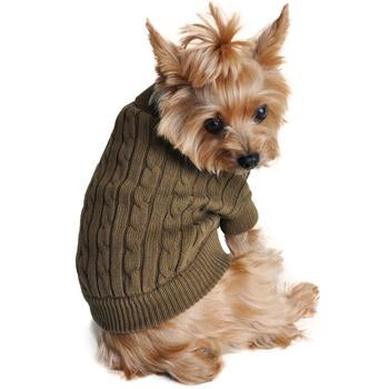 HERB GREEN COMBED COTTON CABLE KNIT DOG SWEATER