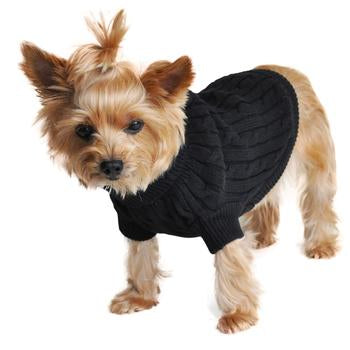 COMBED COTTON CABLE KNIT DOG SWEATER - JET BLACK