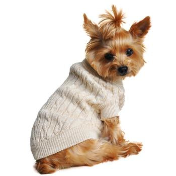 OATMEAL COMBED COTTON CABLE KNIT DOG SWEATER