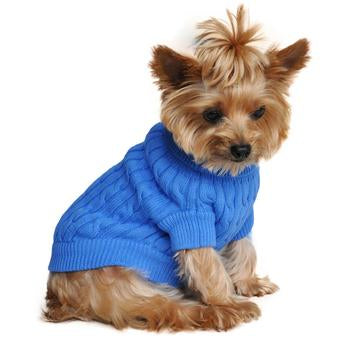 COMBED COTTON CABLE KNIT DOG SWEATER - RIVERSIDE BLUE