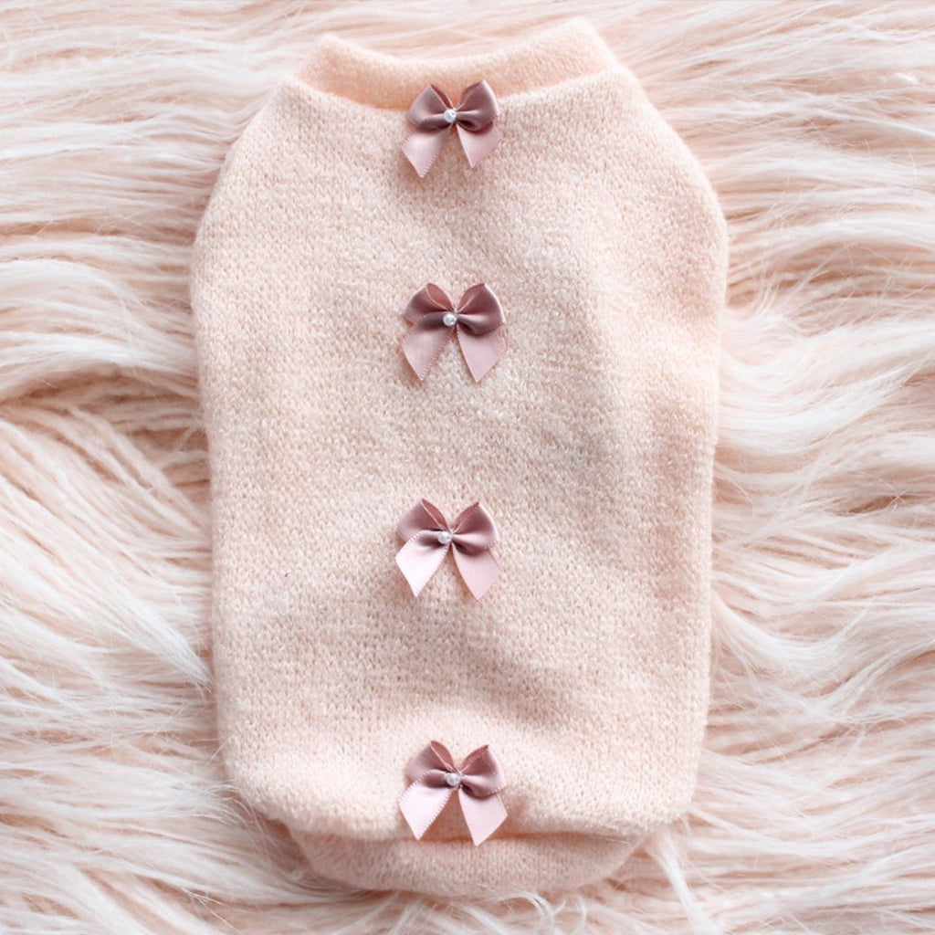 DAINTY BOW DOG SWEATER-PEACH