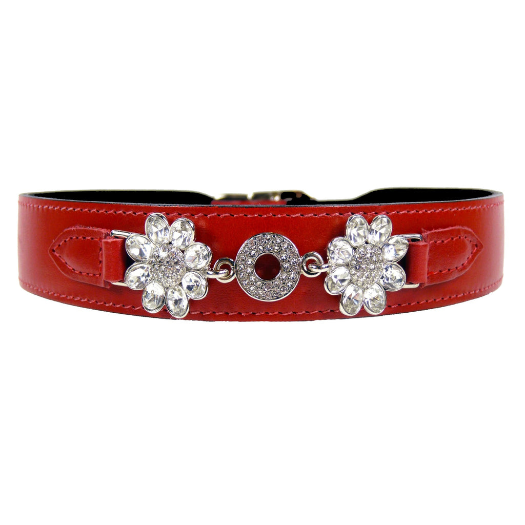 DAISY IN FERRARI RED & NICKEL DOG COLLAR, Collars - Bones Bizzness