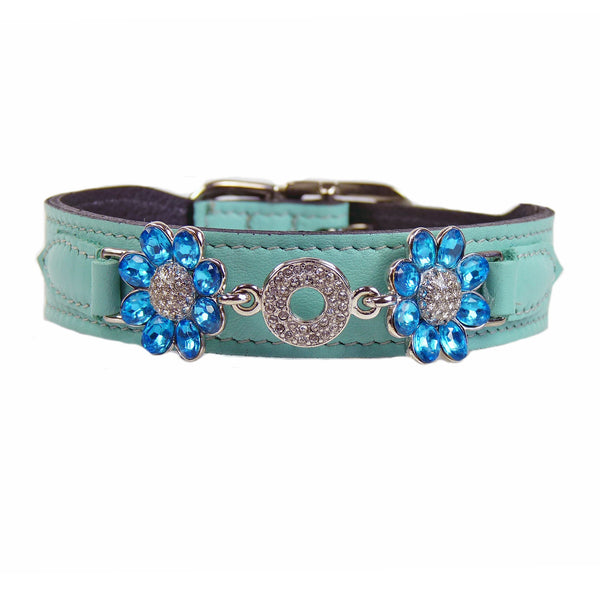 DAISY IN TURQUOISE & NICKEL DOG COLLAR, Collars - Bones Bizzness