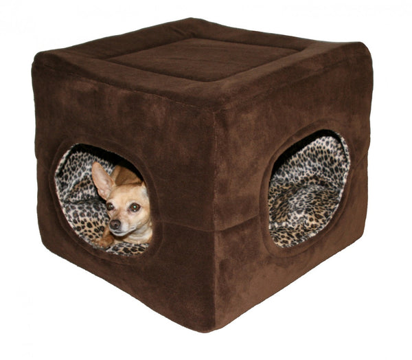DELUXE 2 DOOR POP TENT BED - CHOCOLATE BROWN/CHEETAH INTERIOR