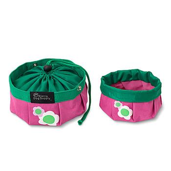 DOGGLES PINK FLORAL TRAVEL DOG BOWL, Travel Bowls - Bones Bizzness