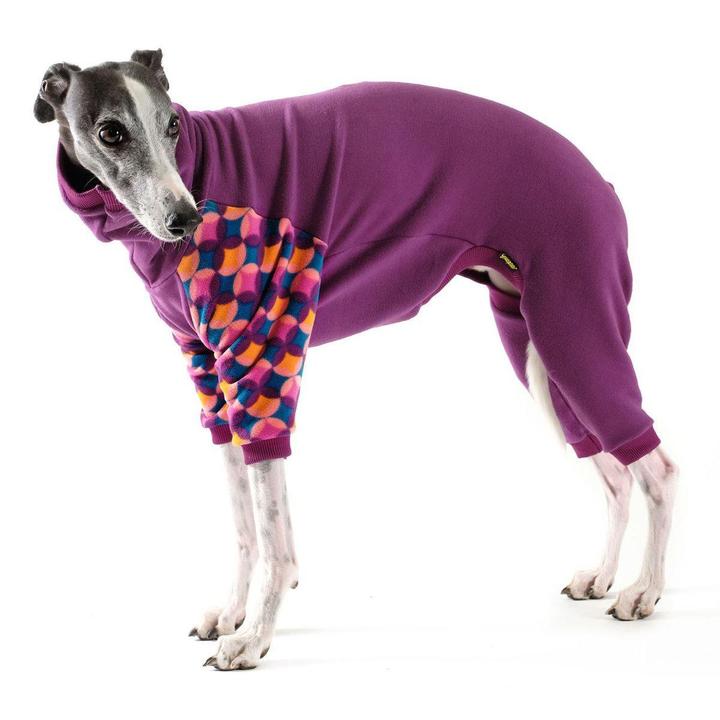 STRETCH FLEECE ONESIE DOG PAJAMAS EGGPLANT/SUMMER MOD