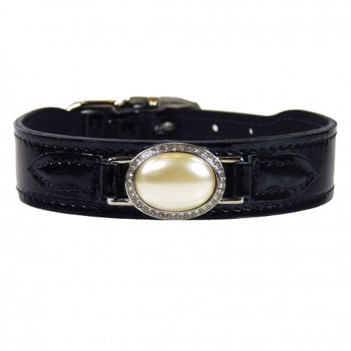 ESTATE IN BLACK PATENT & CREAM PEARL DOG COLLAR