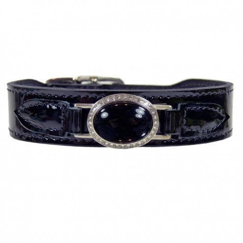 ESTATE IN BLACK PATENT & NICKEL DOG COLLAR