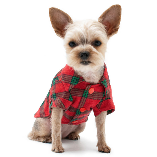 FLANNEL BUTTON DOWN DOG SHIRT - RED/GREEN