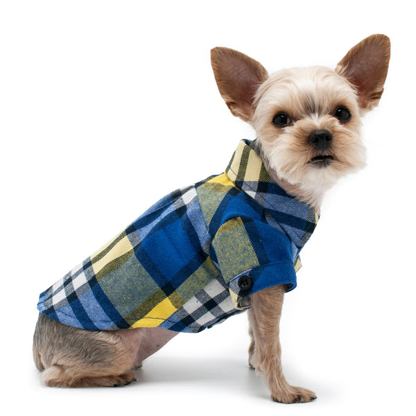 FLANNEL BUTTON DOWN DOG SHIRT - YELLOW/BLUE