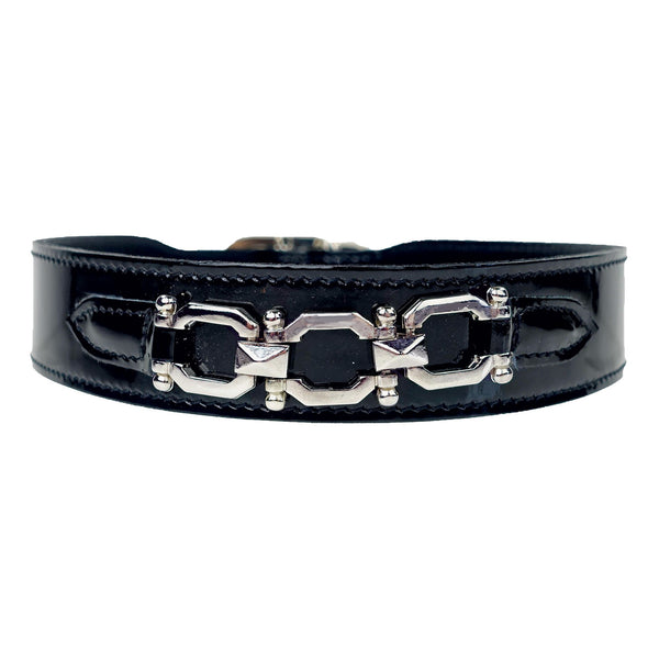 GEORGIA ROSE IN BLACK PATENT & NICKEL DOG COLLAR, Collars - Bones Bizzness