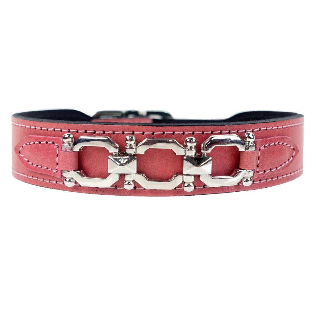 GEORGIA ROSE IN PETAL PINK & NICKEL DOG COLLAR, Collars - Bones Bizzness