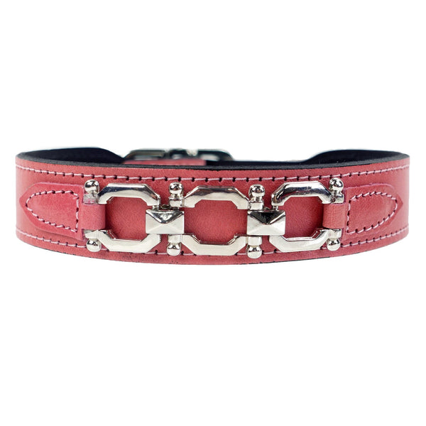 GEORGIA ROSE IN PETAL PINK & NICKEL DOG COLLAR, Collars - Bones Bizzness