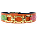 GEORGIA ROSE IN TANGERINE & GOLD W/PINK & GREEN DOG COLLAR, Collars - Bones Bizzness