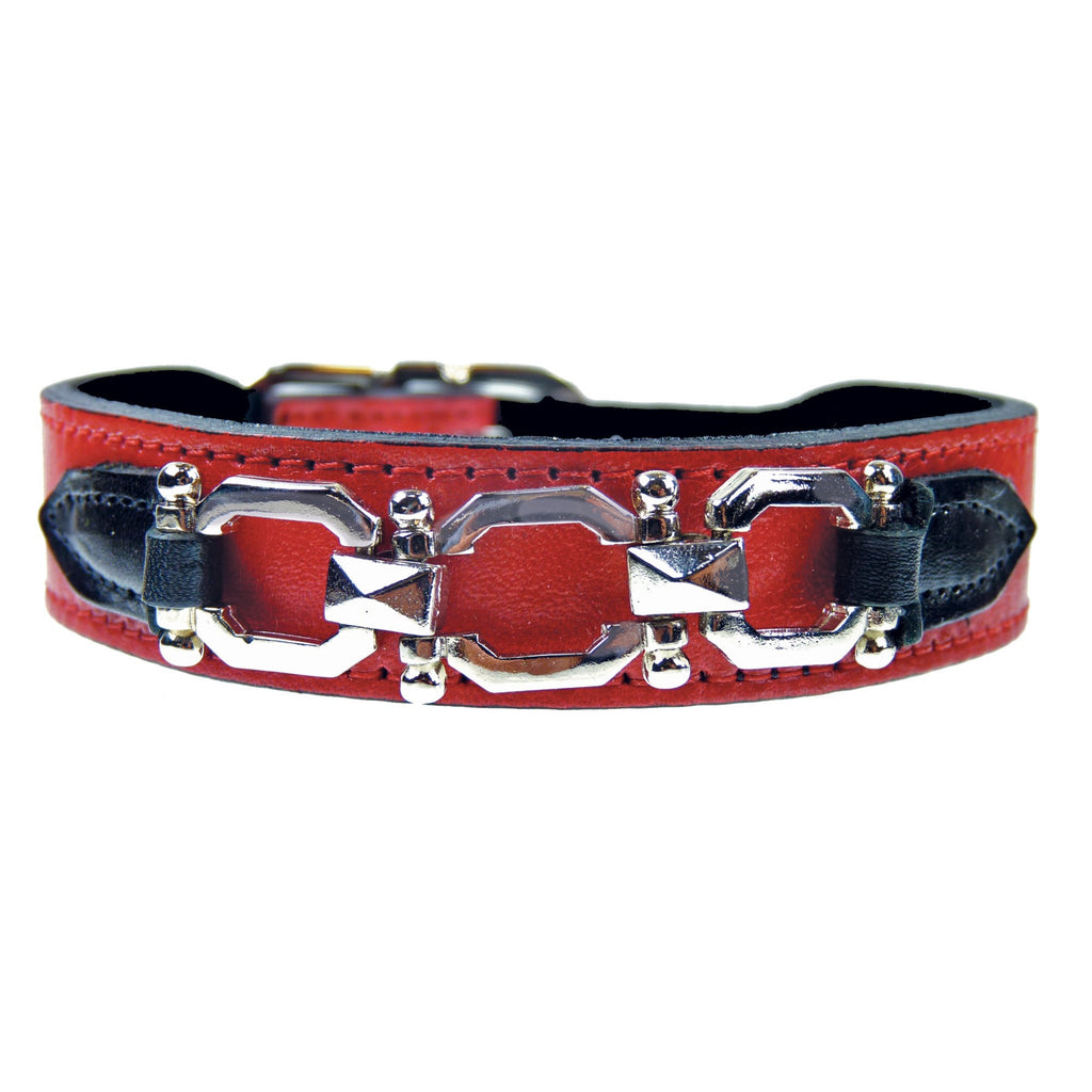 GEORGIA ROSE IN FERRARI RED, BLACK & NICKEL DOG COLLAR, Collars - Bones Bizzness