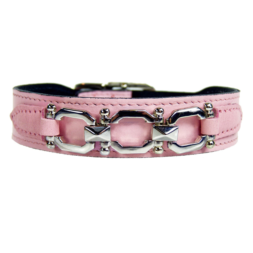 GEORGIA ROSE IN SWEET PINK & NICKEL DOG COLLAR, Collars - Bones Bizzness