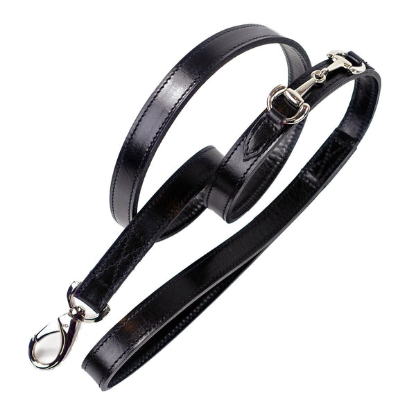 BELMONT DOG LEAD IN JET BLACK & NICKEL, Leash - Bones Bizzness