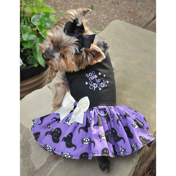 HALLOWEEN DOG HARNESS DRESS - TOO CUTE TO SPOOK (PURPLE)