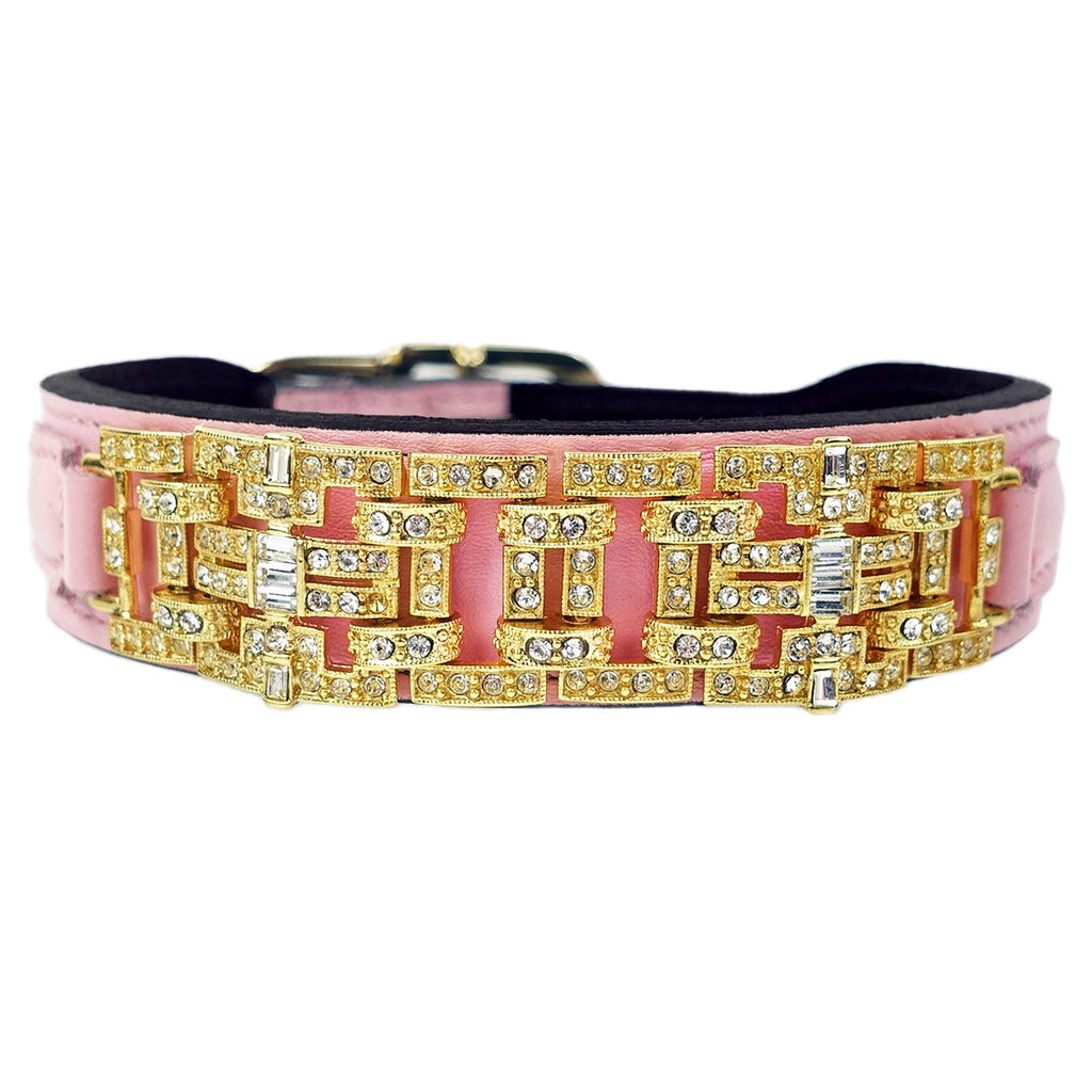 HAUTE COUTURE ART DECO IN SWEET PINK & GOLD DOG COLLAR, Collars - Bones Bizzness