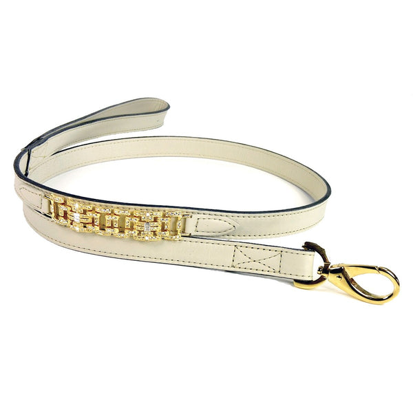 HAUTE COUTURE ART DECO DOG LEAD IN BONE/GOLD, Leash - Bones Bizzness