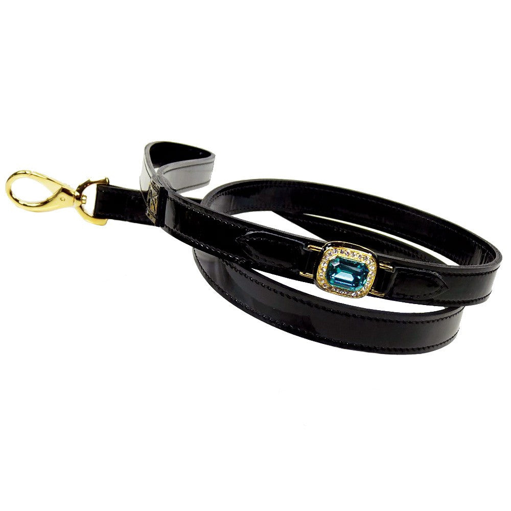 HAUTE COUTURE OCTAGON DOG LEAD IN BLACK PATENT & INDIAN SAPPHIRE, Leash - Bones Bizzness