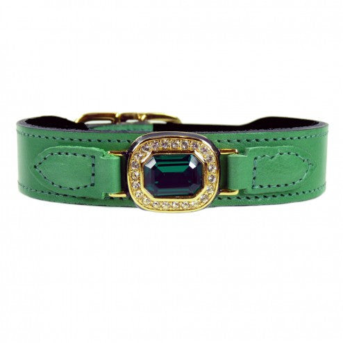 HAUTE COUTURE OCTAGON IN KELLY GREEN & EMERALD DOG COLLAR, Collars - Bones Bizzness