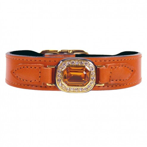 HAUTE COUTURE OCTAGON IN TANGERINE & TOPAZ DOG COLLAR, Collars - Bones Bizzness