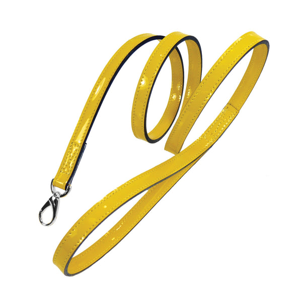 HAMILTON COLLECTION DOG LEAD IN CANARY YELLOW PATENT & NICKEL, Leash - Bones Bizzness