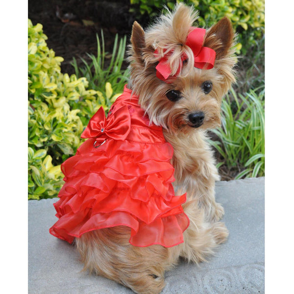 HOLIDAY DOG HARNESS DRESS - RED SATIN, Dress - Bones Bizzness