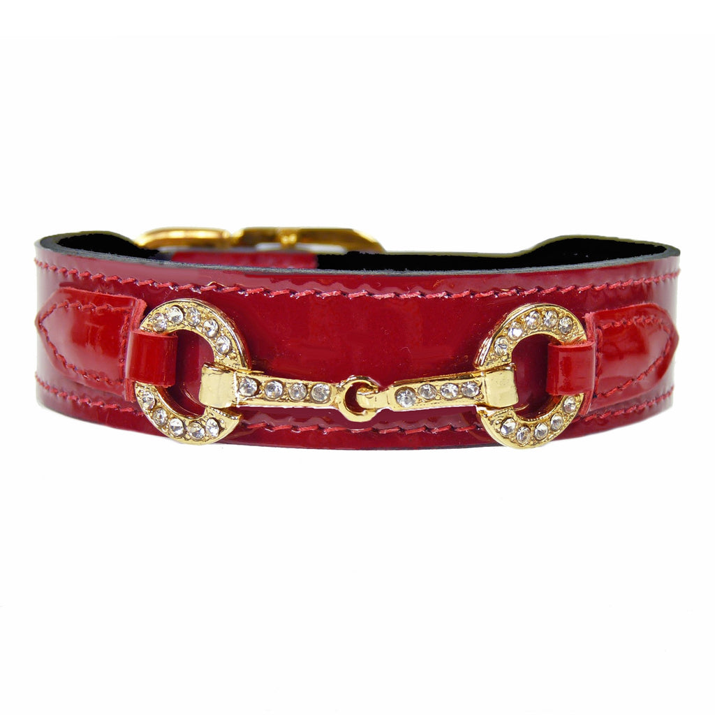 HOLIDAY CRYSTAL BIT IN RED PATENT DOG COLLAR, Collars - Bones Bizzness