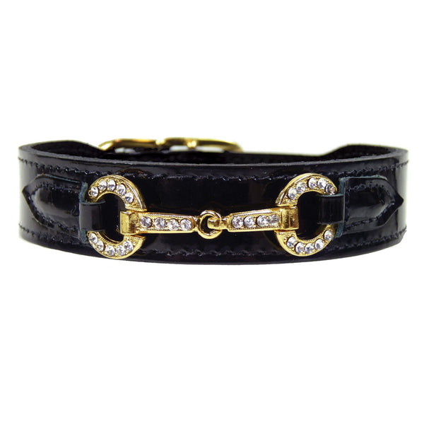 HOLIDAY CRYSTAL BIT IN BLACK PATENT DOG COLLAR, Collars - Bones Bizzness