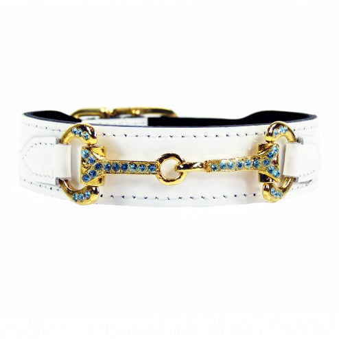 HORSE + HOUND IN WHITE PATENT DOG COLLAR