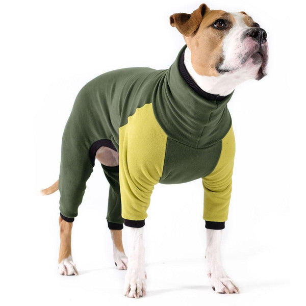 STRETCH FLEECE ONESIE DOG PAJAMAS HUNTER/AVOCADO