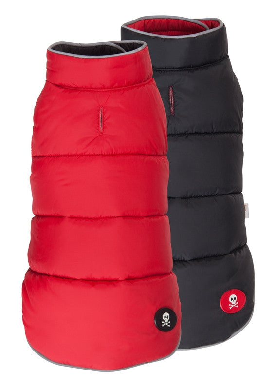 REVERSIBLE SKULL PUFFER BLACK/RED DOG COAT, Coats - Bones Bizzness