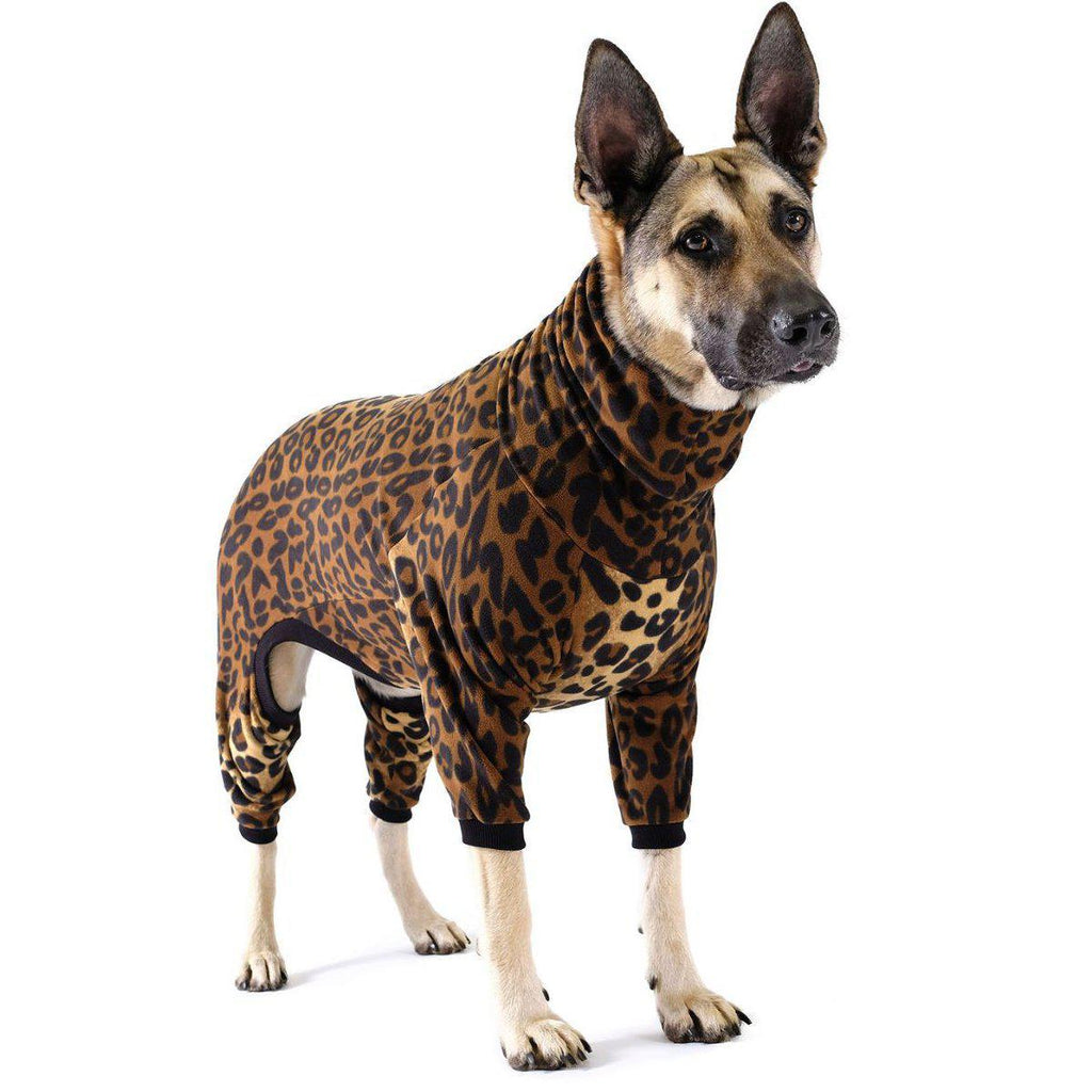 STRETCH FLEECE ONESIE DOG PAJAMAS LEOPARD/LEOPARD