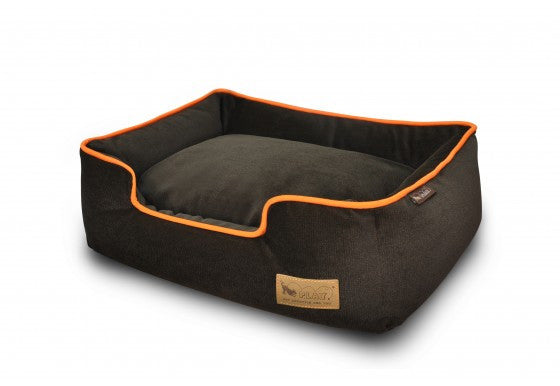 URBAN PLUSH WALNUT BROWN/ORANGE DOG LOUNGE BED, Beds - Bones Bizzness