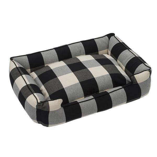 BUFFALO CHECK BLACK LOUNGE DOG BED, Beds - Bones Bizzness