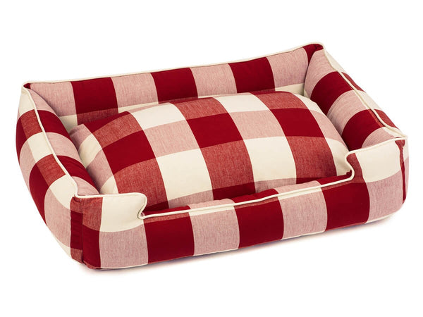 CRIMSON BUFFALO CHECK LOUNGE DOG BED, Beds - Bones Bizzness