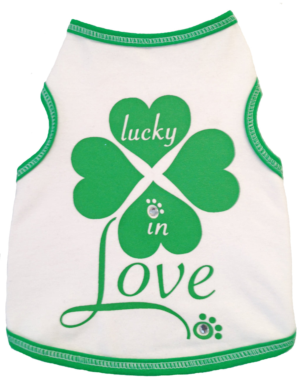 LUCKY LOVE TANK WHITE  ST. PATRICK'S DAY DOG TANK, Shirts Tanks & Tees - Bones Bizzness